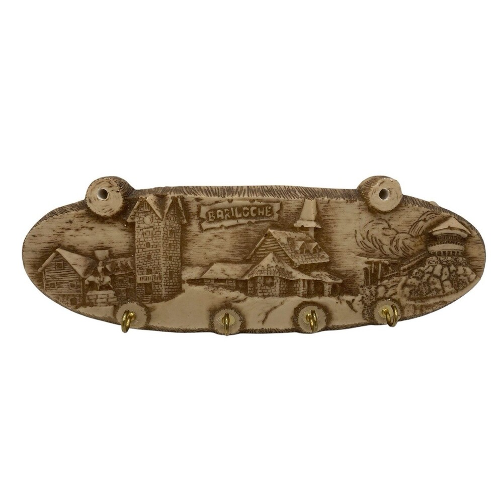 Bariloche Argentina Resin Wall Mounted Key Holder Town City Scene 4Hooks Texture
